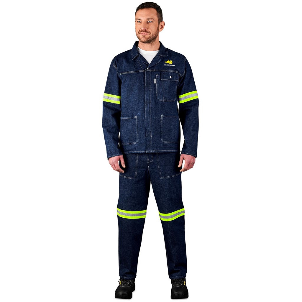 Cast Premium 100% Cotton Denim Jacket - Reflective Arms & Back - Yellow Tape - Image 4