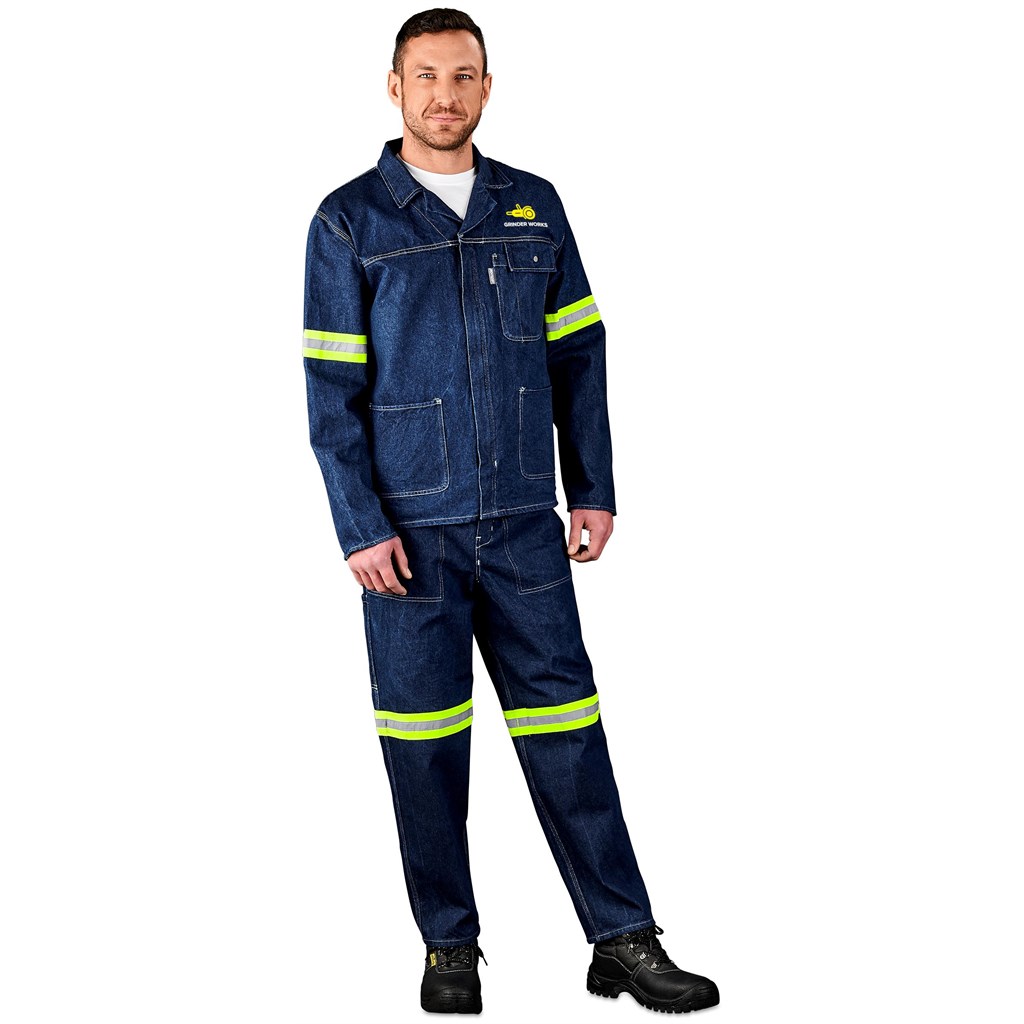Cast Premium 100% Cotton Denim Jacket - Reflective Arms & Back - Yellow Tape - Image 8