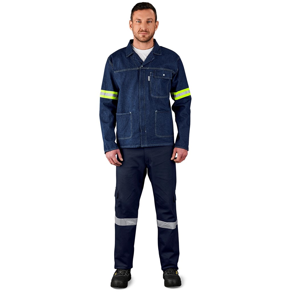 Cast Premium 100% Cotton Denim Jacket – Reflective Arms & Back – Yellow Tape