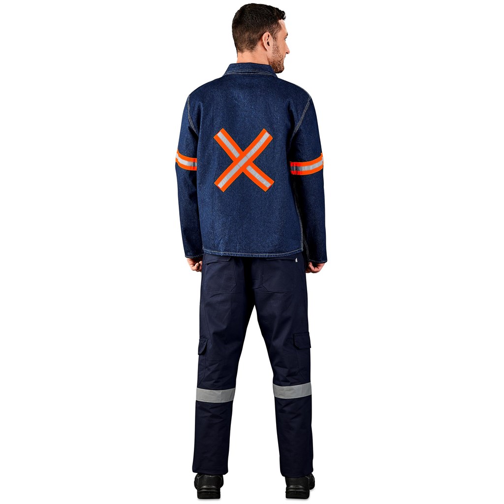 Cast Premium 100% Cotton Denim Jacket - Reflective Arms & Back - Orange Tape - Image 4
