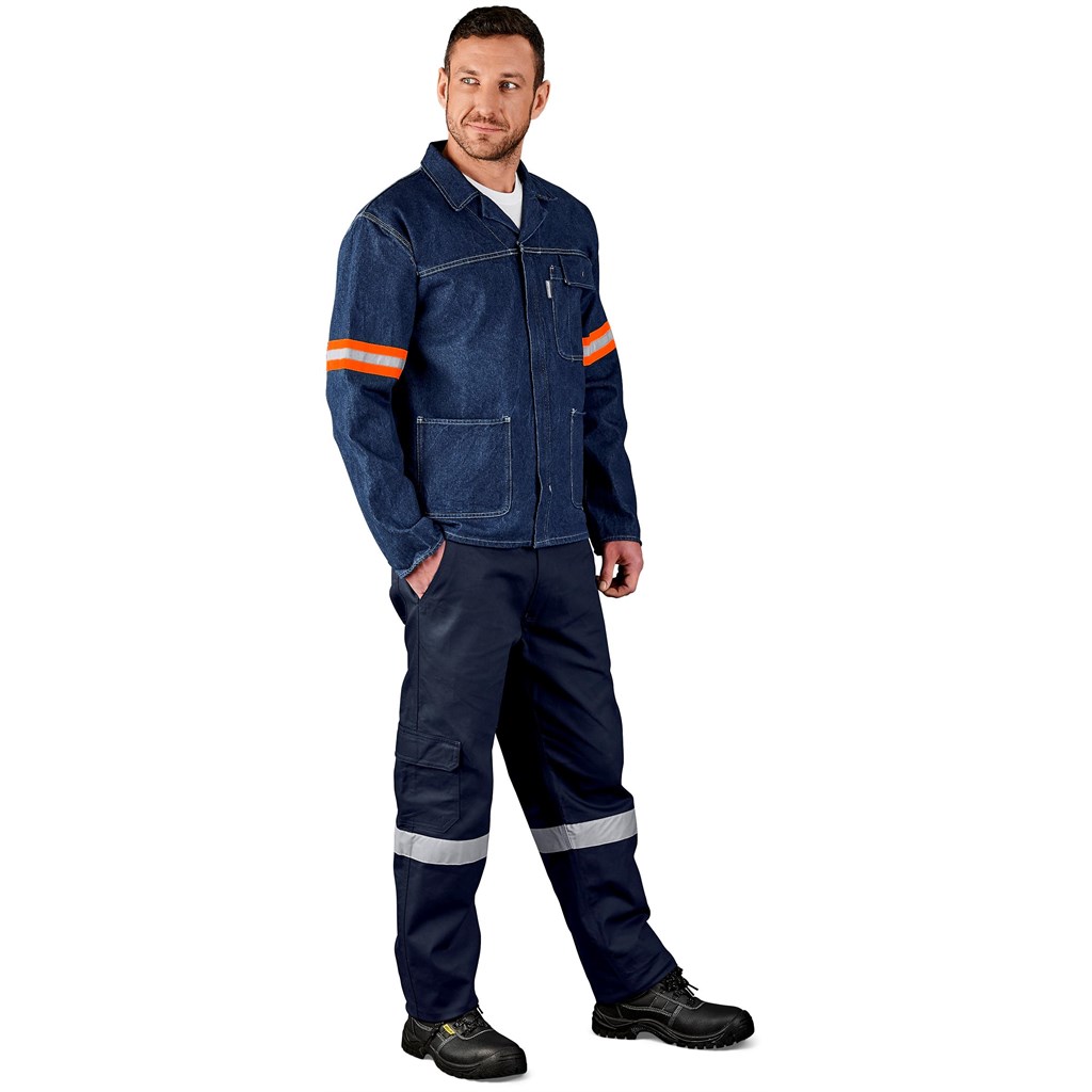 Cast Premium 100% Cotton Denim Jacket - Reflective Arms & Back - Orange Tape - Image 2
