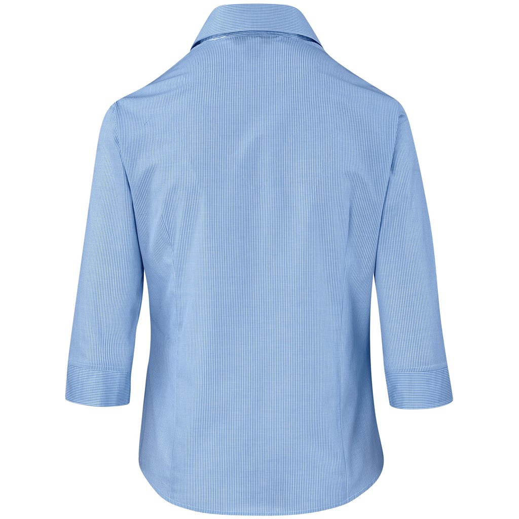 Ladies 3/4 Sleeve Micro Check Shirt – Light Blue