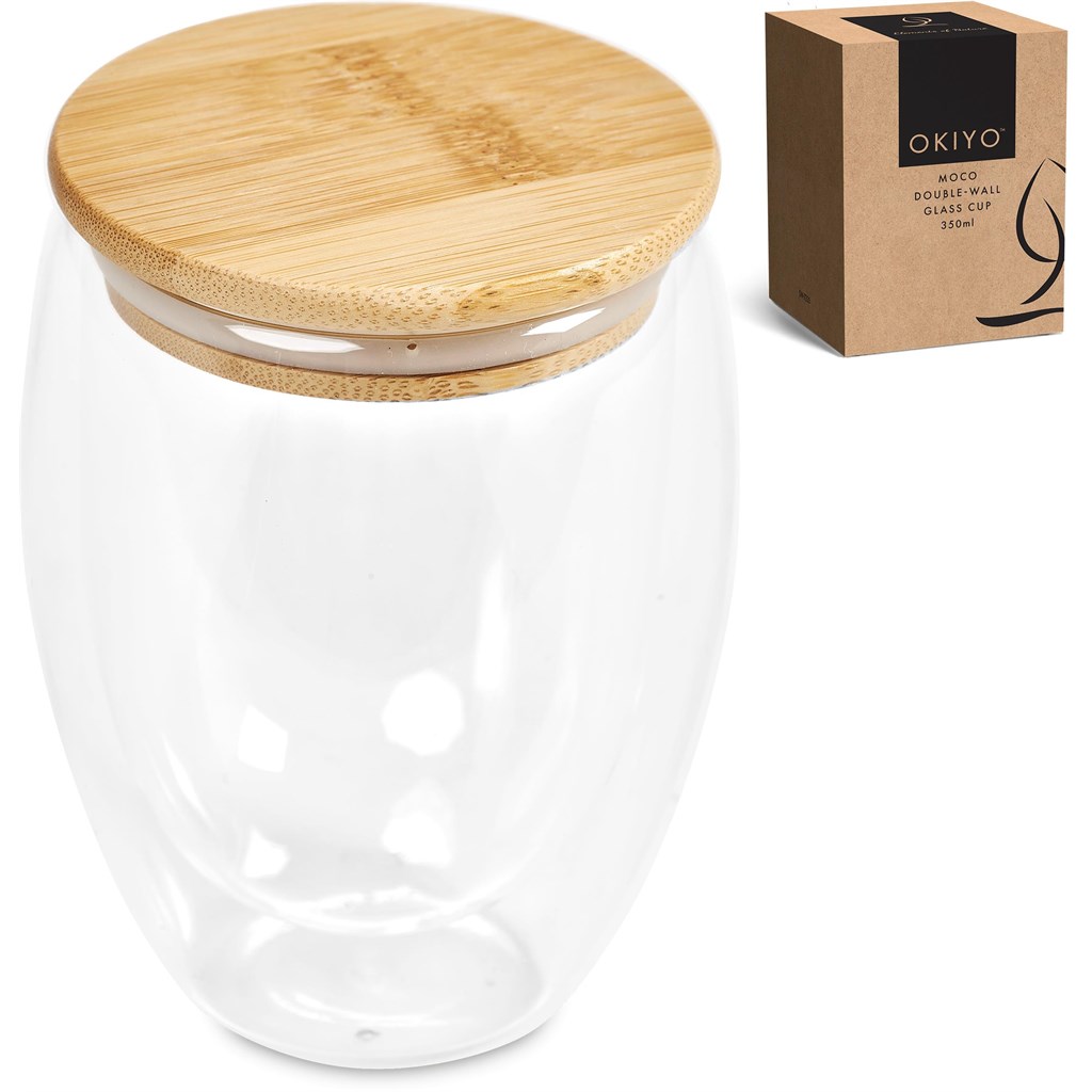 Okiyo Moco Glass & Bamboo Double-Wall Cup – 350ml