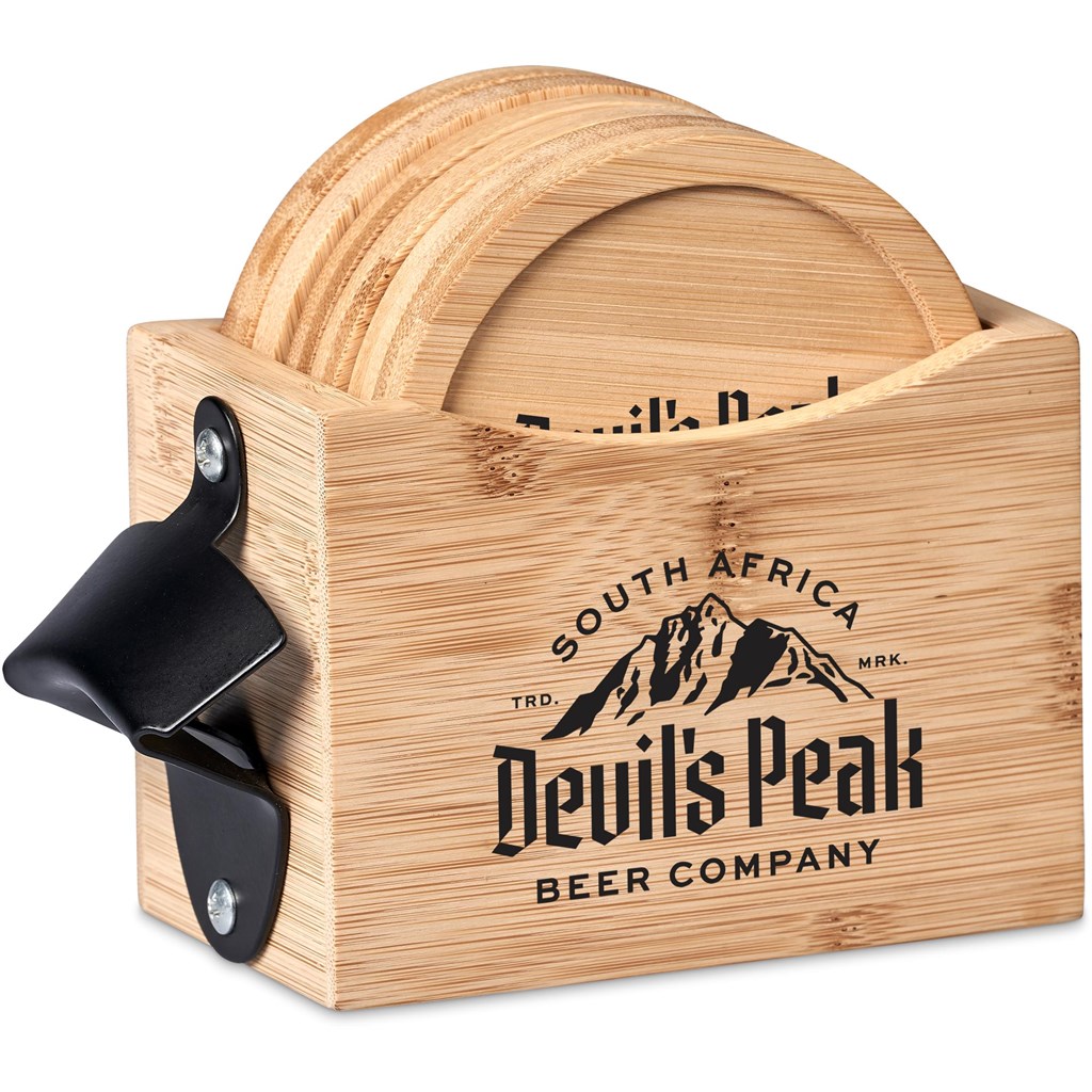Okiyo Kanpai Bamboo Coaster & Bottle Opener Set - Image 7