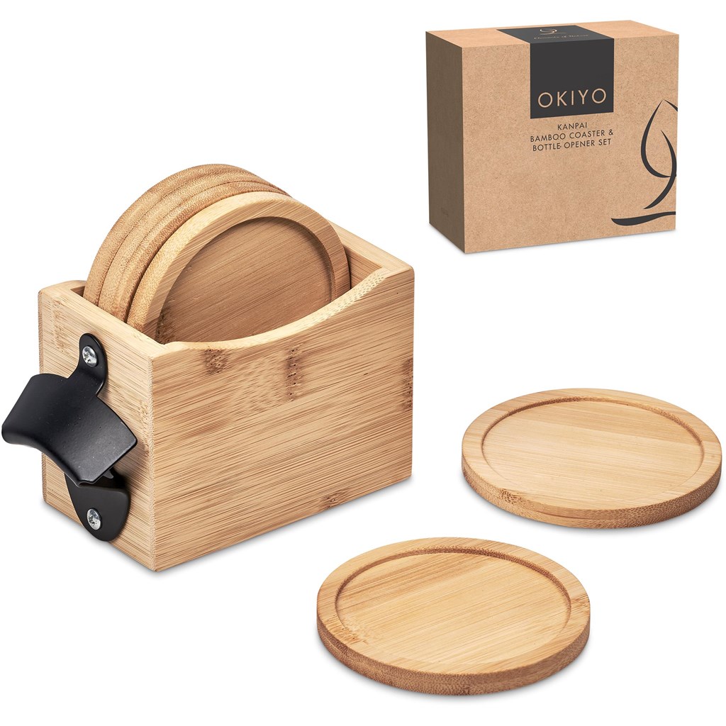 Okiyo Kanpai Bamboo Coaster & Bottle Opener Set - Image 11