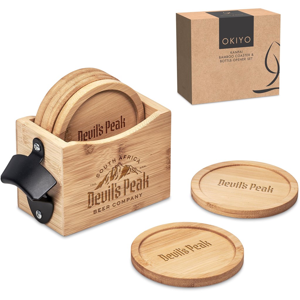 Okiyo Kanpai Bamboo Coaster & Bottle Opener Set - Image 19