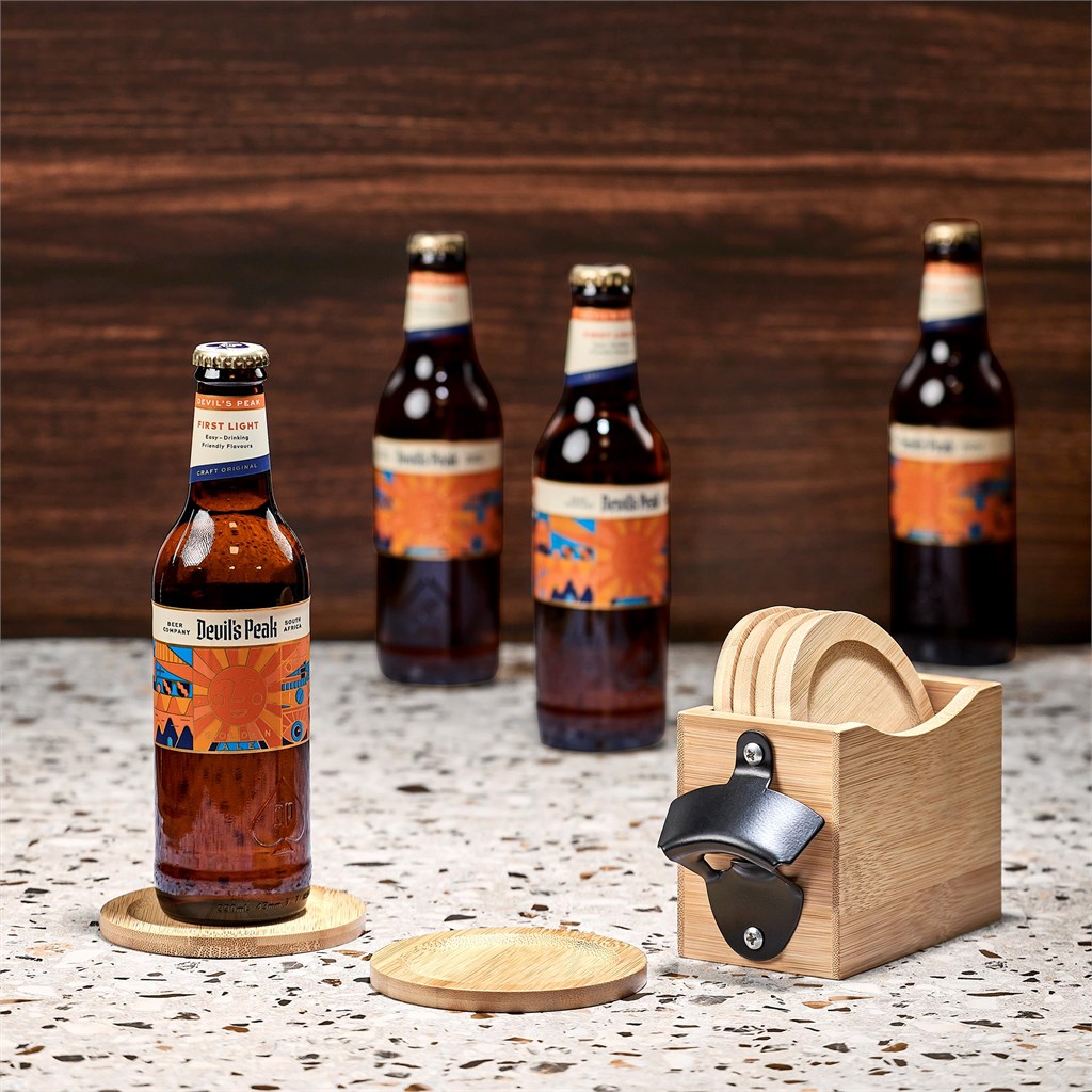 Okiyo Kanpai Bamboo Coaster & Bottle Opener Set - Image 4