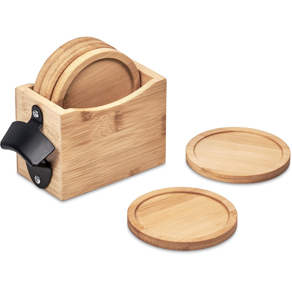 Okiyo Kanpai Bamboo Coaster & Bottle Opener Set - Image 9