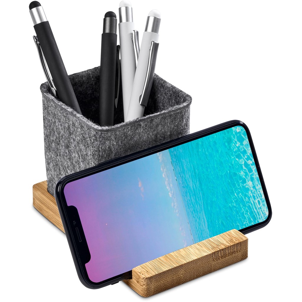 Okiyo Kyadi Recycled PET & Bamboo Desk Caddy Phone Stand - Image 6